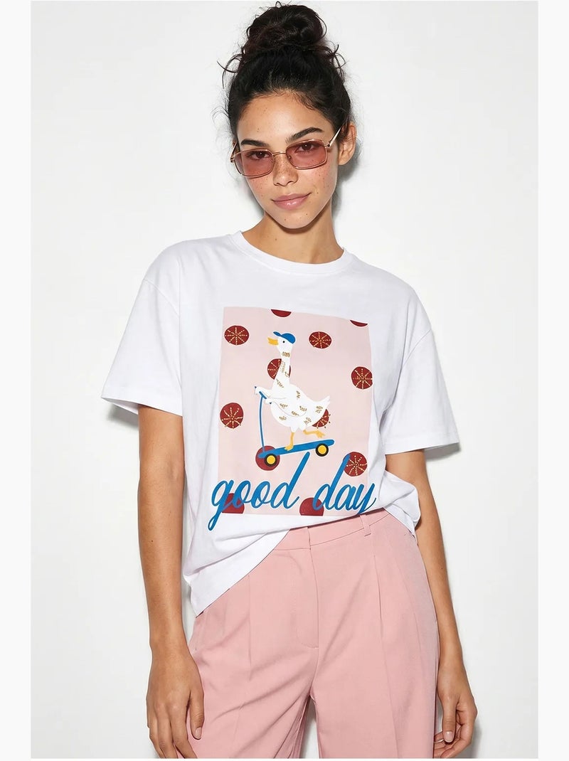 Bedrukt relaxed fit t-shirt met ronde hals lucci Wit - Kiabi