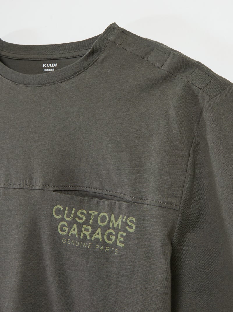 Bedrukt T-shirt met korte mouwen - gemakkelijk aan te trekken collectie Kaki - Kiabi