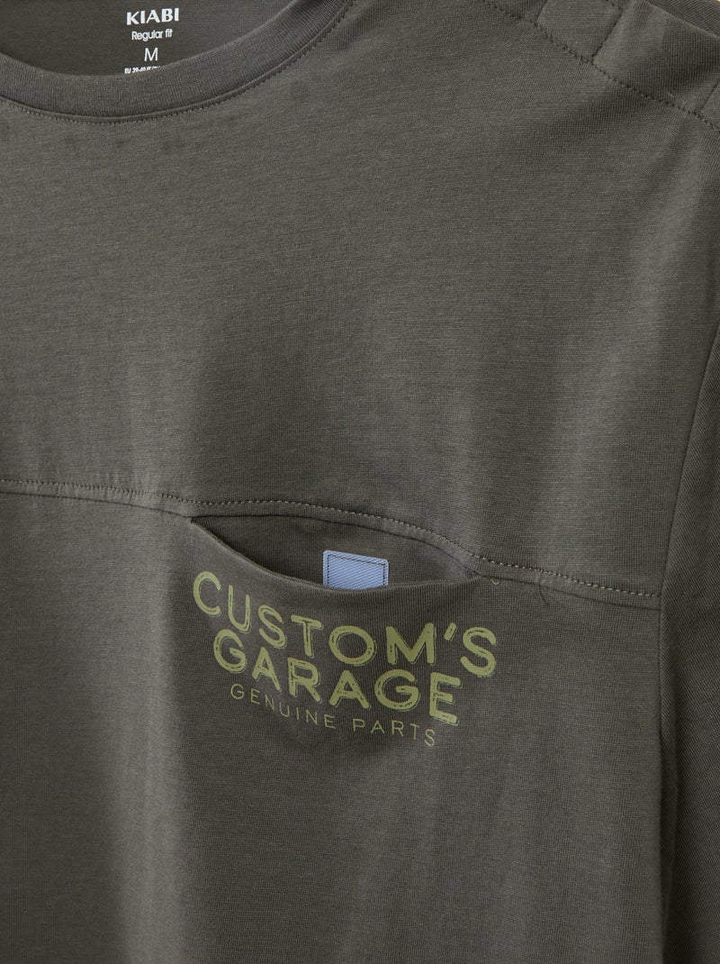 Bedrukt T-shirt met korte mouwen - gemakkelijk aan te trekken collectie Kaki - Kiabi