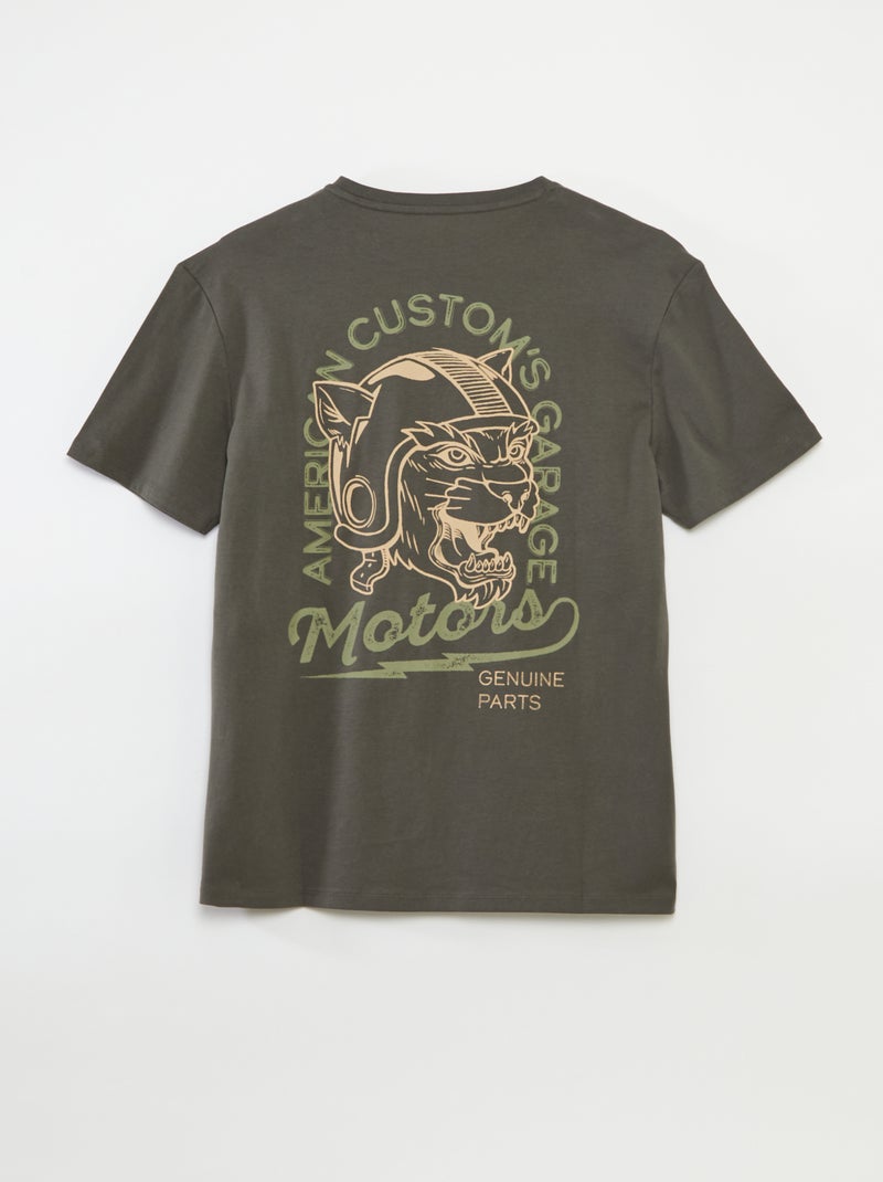 Bedrukt T-shirt met korte mouwen - gemakkelijk aan te trekken collectie Kaki - Kiabi