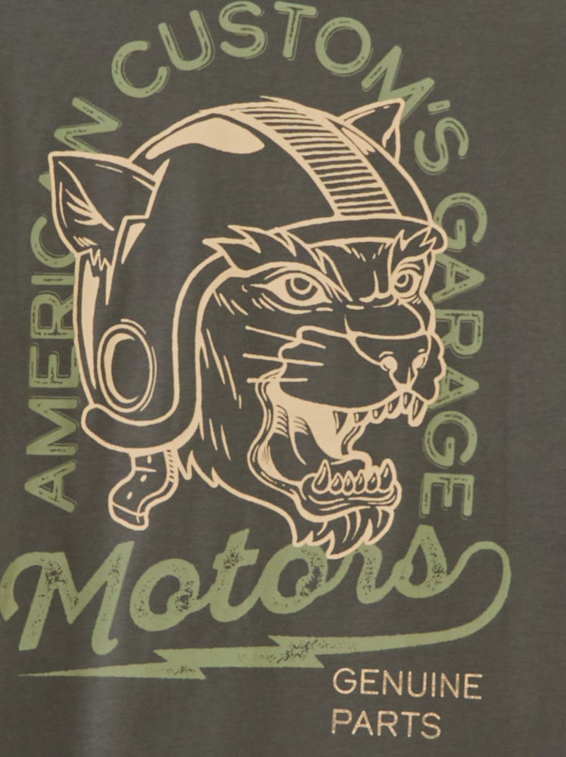 Bedrukt T-shirt met korte mouwen - gemakkelijk aan te trekken collectie Kaki - Kiabi