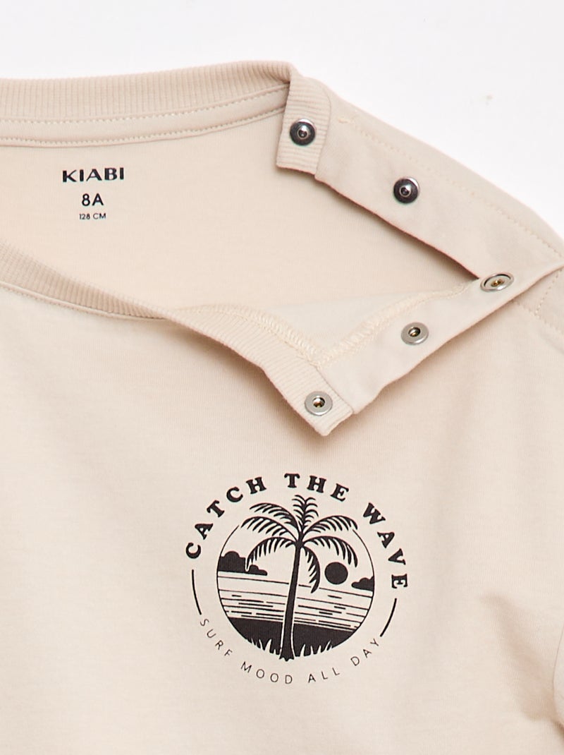 Bedrukt T-shirt met korte mouwen - Makkelijk aan te trekken collectie Biege - Kiabi