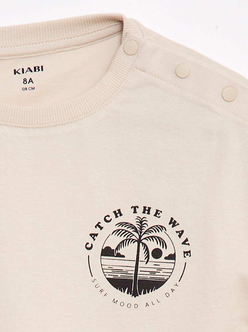 Bedrukt T-shirt met korte mouwen - Makkelijk aan te trekken collectie Biege - Kiabi