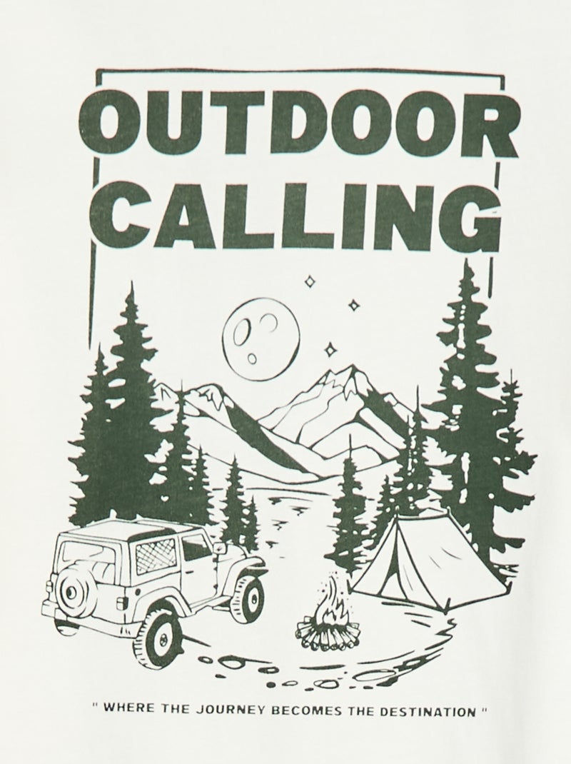 Bedrukt T-shirt met lange mouwen - collectie met aantrekgemak Biege - Kiabi