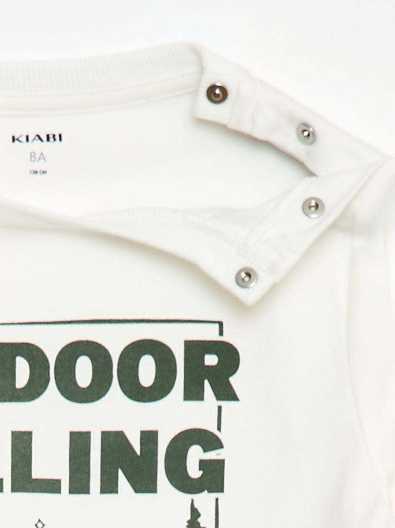 Bedrukt T-shirt met lange mouwen - collectie met aantrekgemak Biege - Kiabi