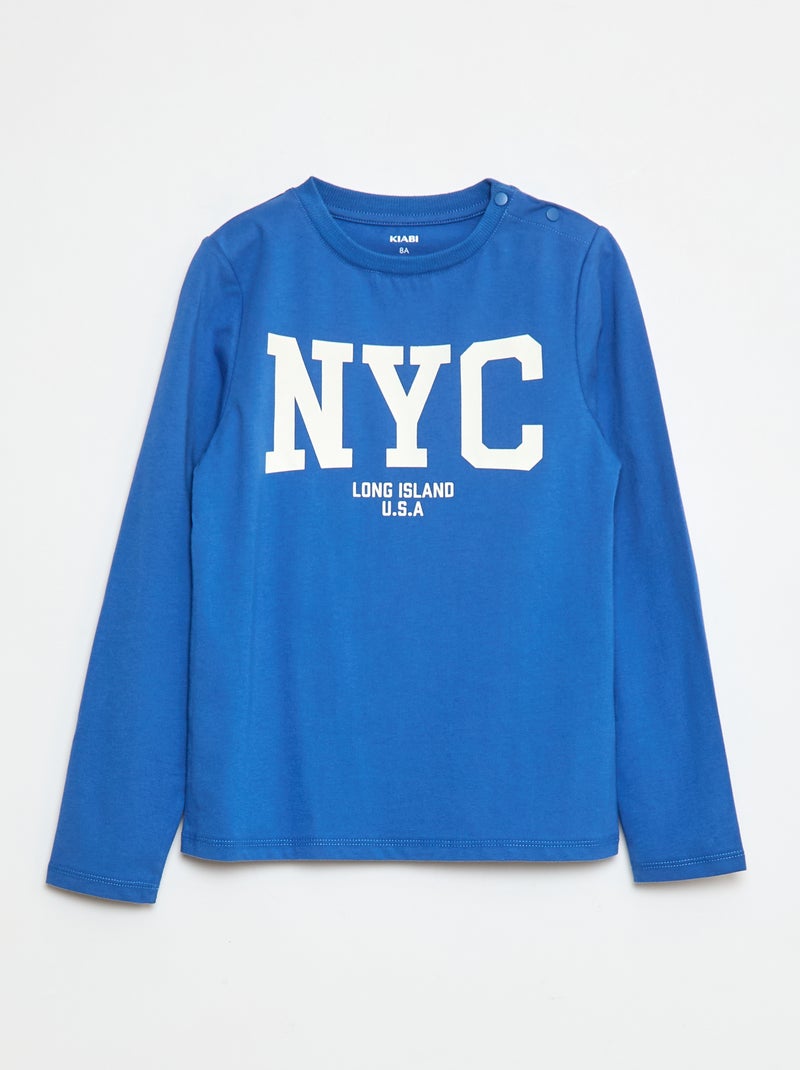 Bedrukt T-shirt met lange mouwen - collectie met aantrekgemak Blauw - Kiabi