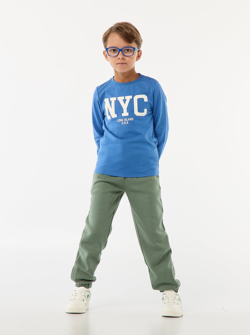 Bedrukt T-shirt met lange mouwen - collectie met aantrekgemak Blauw - Kiabi