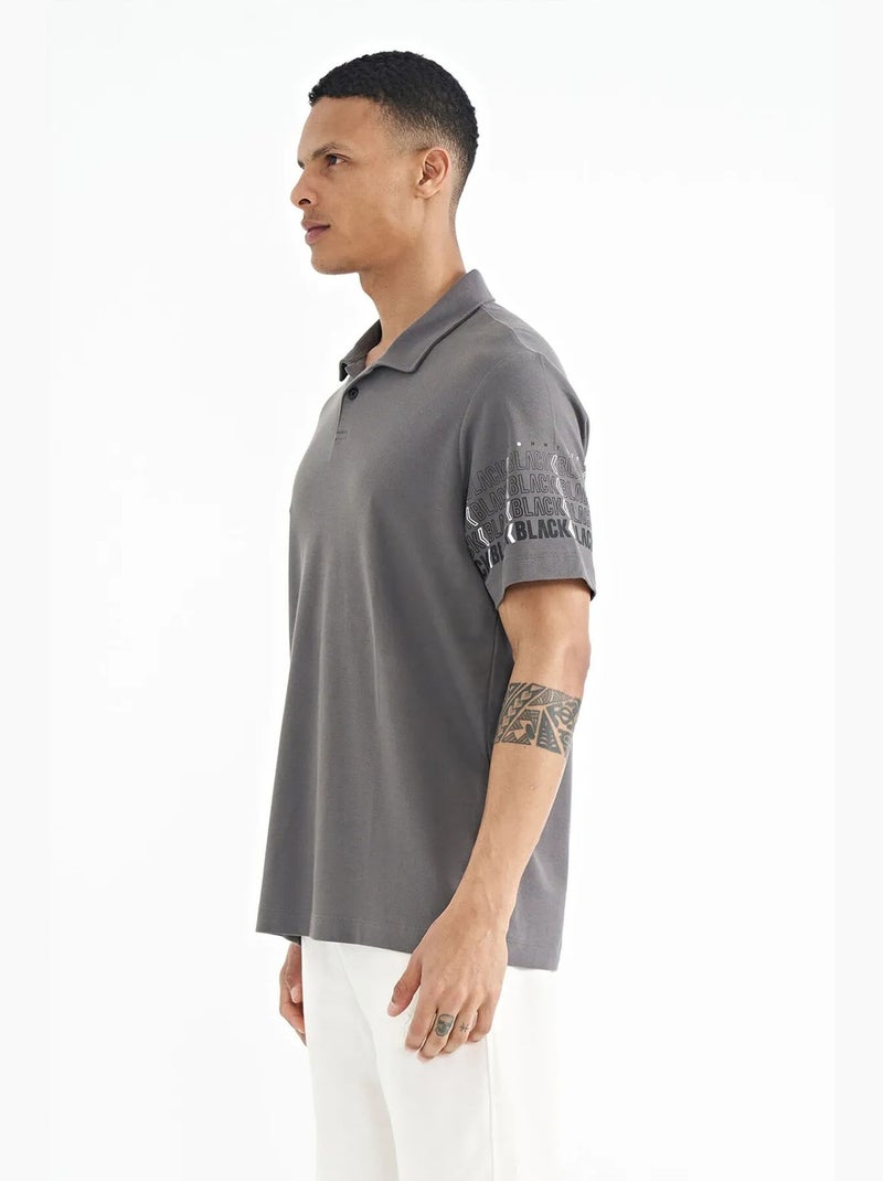 Bedrukt t-shirt met polokraag tommy Grijs Zwart - Kiabi
