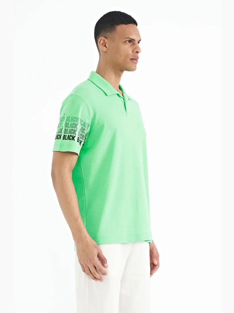 Bedrukt t-shirt met polokraag tommy Muntgroen - Kiabi