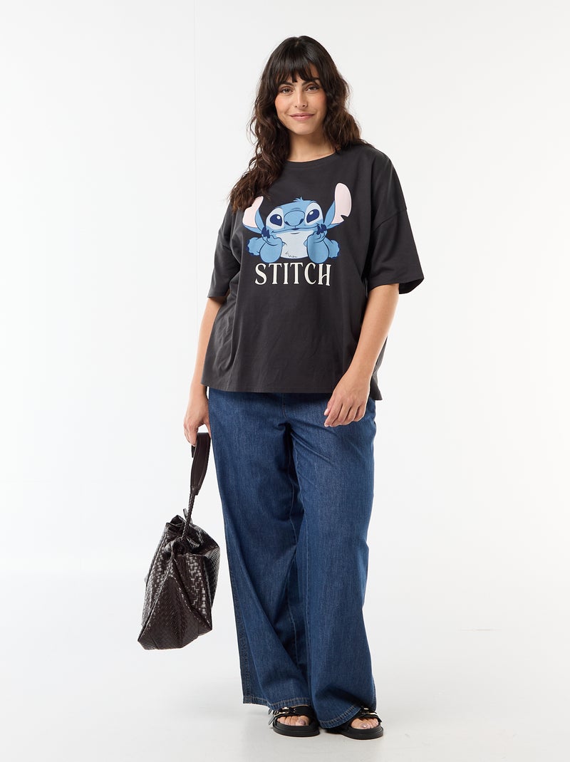 Bedrukt T-shirt 'Stitch' Zwart - Kiabi