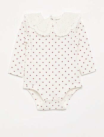 Bedrukte body met Peter Pan-kraag van broderie anglaise