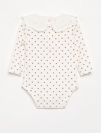 Bedrukte body met Peter Pan-kraag van broderie anglaise