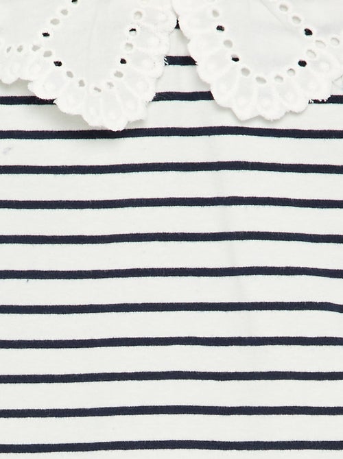 Bedrukte body met Peter Pan-kraag van broderie anglaise - Kiabi