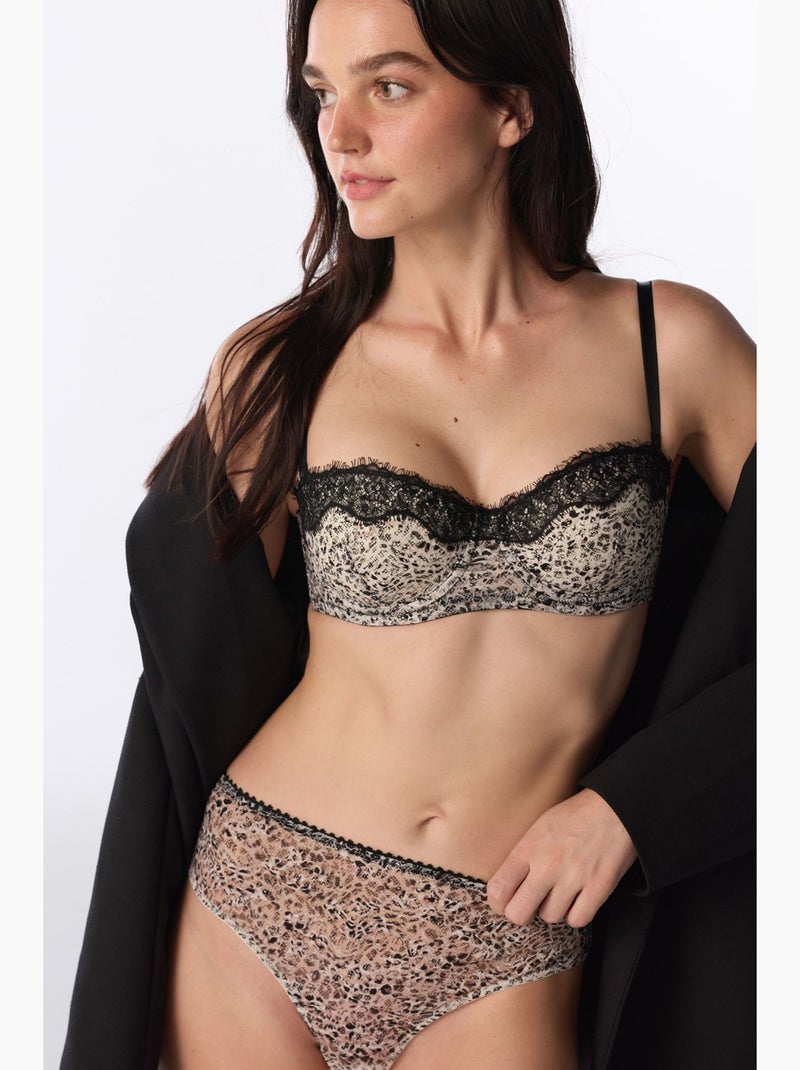 Bedrukte cheeky hipster slip met luipaardprint penti Klei-beige - Kiabi
