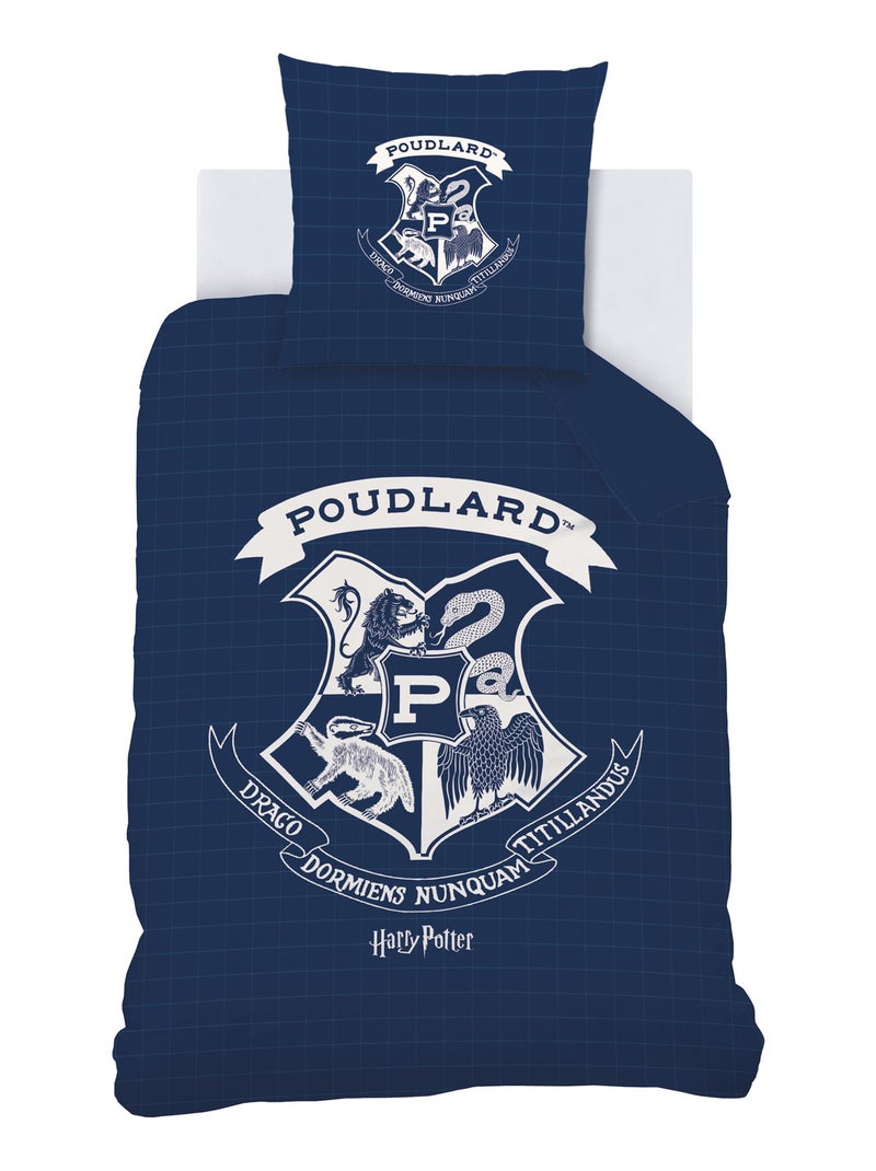 Bedrukte dekbedovertrekset van 100% katoen, harry potter preppy Nachtblauw - Kiabi