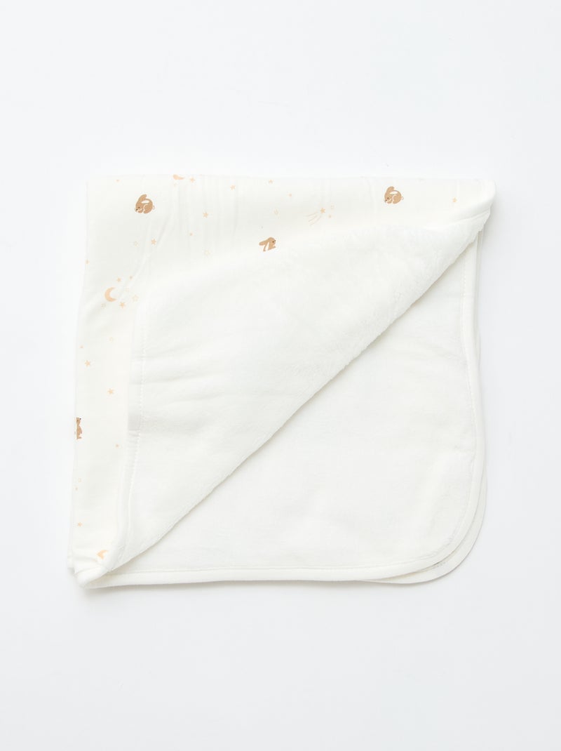 Bedrukte deken van jerseytricot en fleece Wit - Kiabi