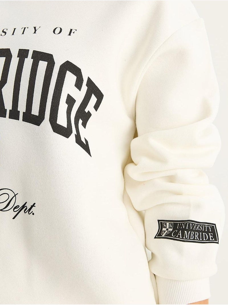 Bedrukte geribde sweatshirt met ronde hals lucci Wit - Kiabi