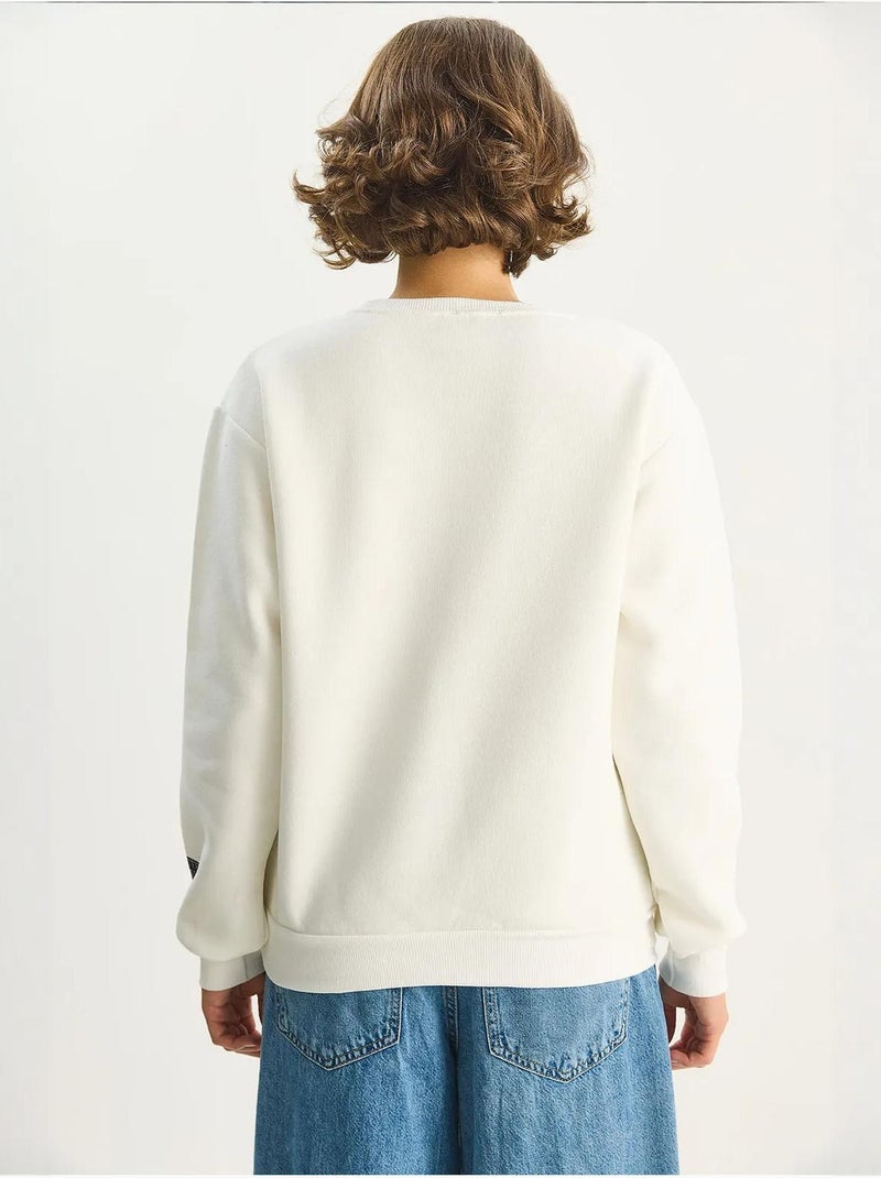Bedrukte geribde sweatshirt met ronde hals lucci Wit - Kiabi