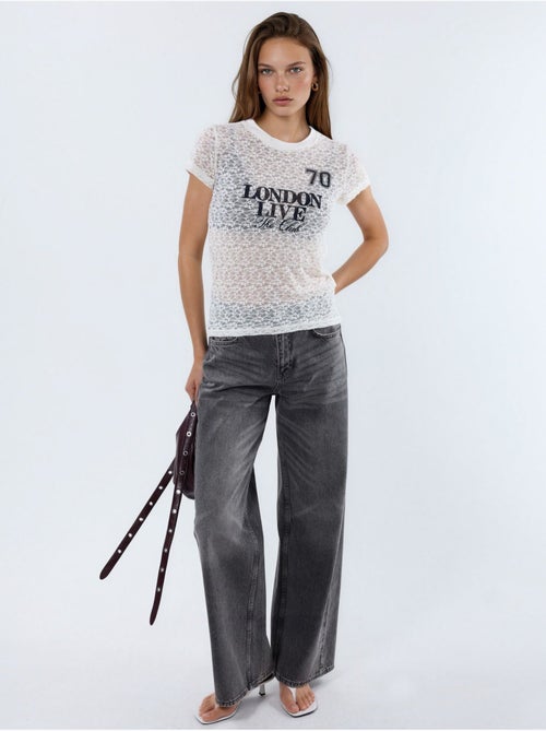 Bedrukte kanten t-shirt met ronde hals busem - Kiabi