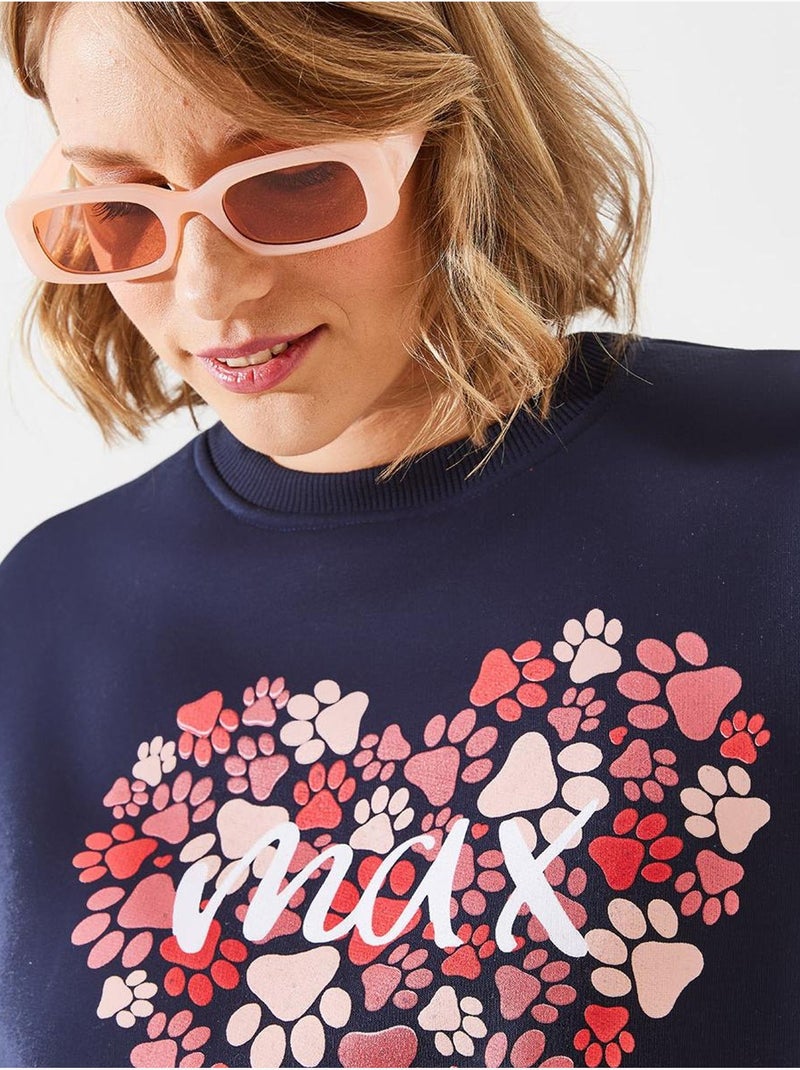 Bedrukte katoenen sweatshirt met ronde hals lucci Marineblauw - Kiabi