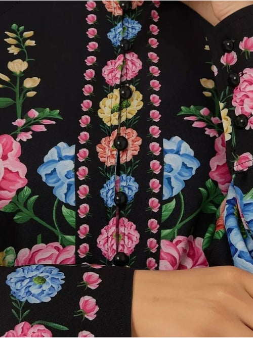 Bedrukte maxi-jurk met lange mouwen en riem - Kiabi