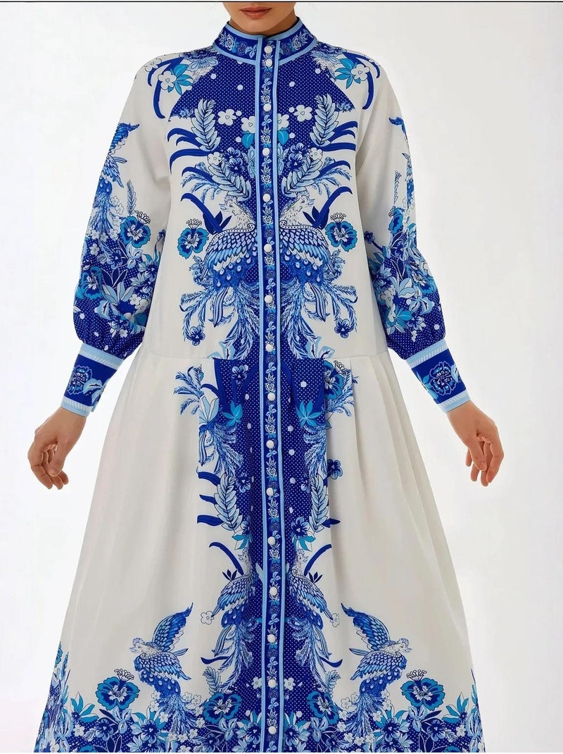 Bedrukte maxi-jurk met lange mouwen Multicolor - Kiabi