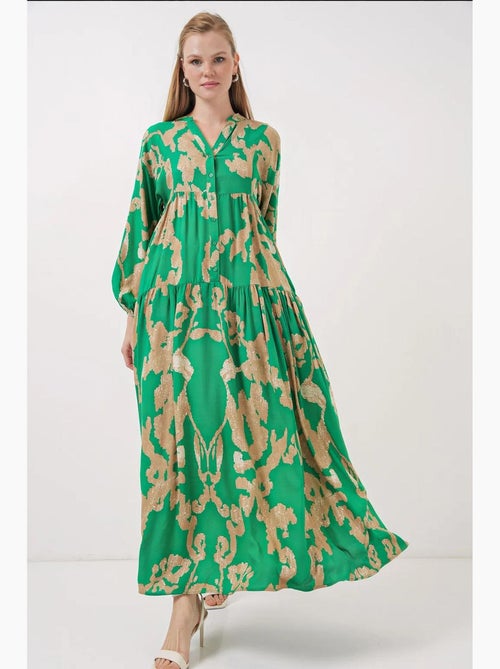 Bedrukte maxi-jurk met v-hals bdart - Kiabi Bedrukte maxi-jurk met v-hals bdart - Kiabi