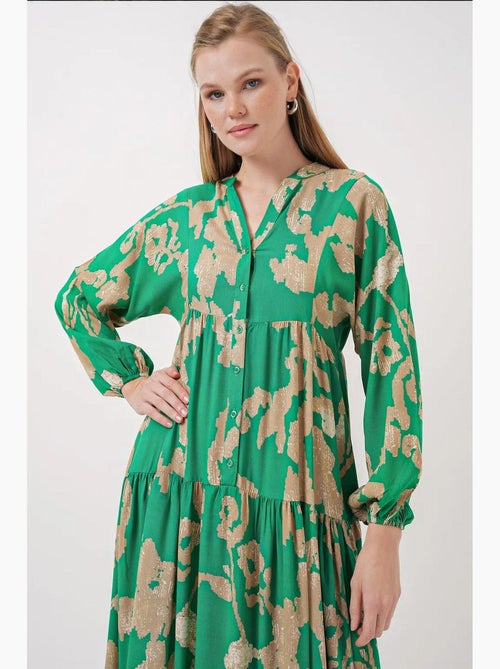 Bedrukte maxi-jurk met v-hals bdart - Kiabi Bedrukte maxi-jurk met v-hals bdart - Kiabi