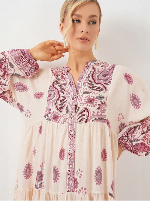 Bedrukte maxi-jurk met v-hals bdart - Kiabi Bedrukte maxi-jurk met v-hals bdart - Kiabi