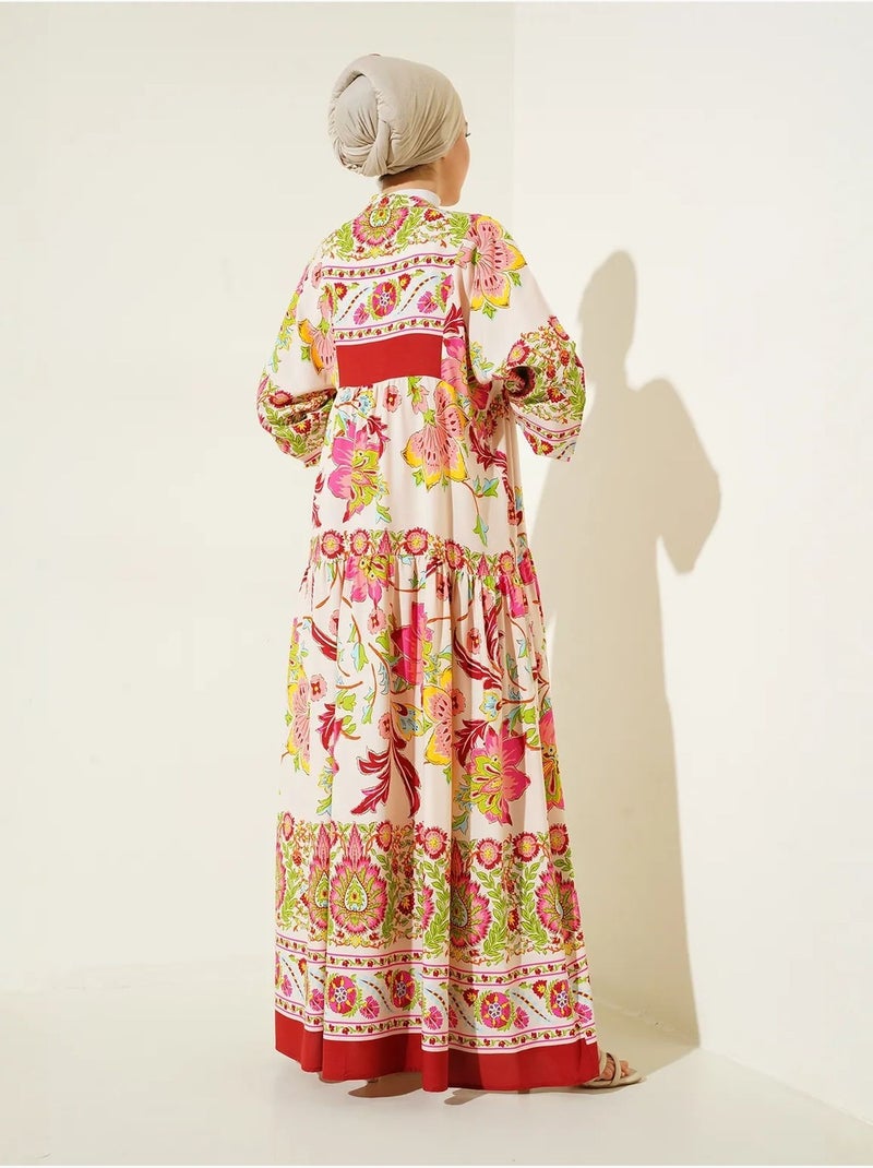 Bedrukte maxi-jurk met v-hals bdart Granaatrood - Kiabi