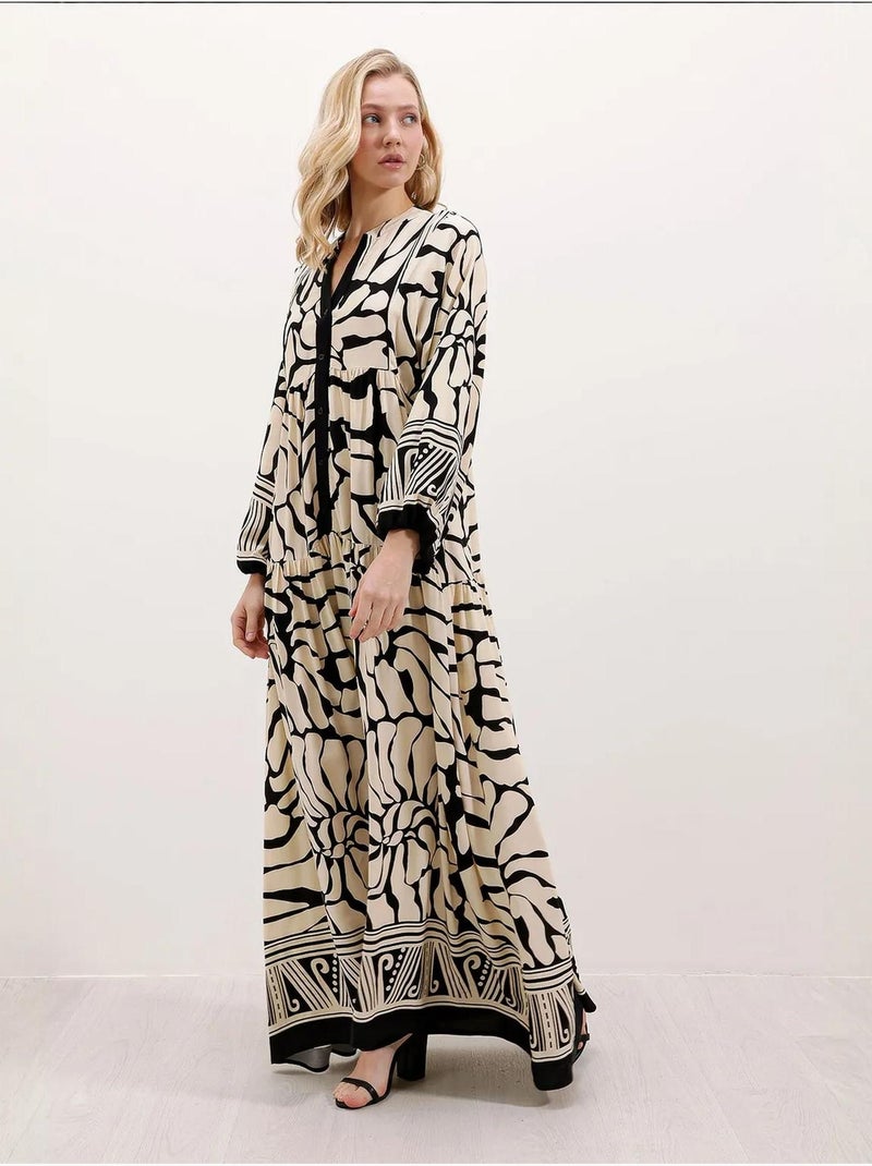 Bedrukte maxi-jurk met v-hals bdart Ivoor - Kiabi