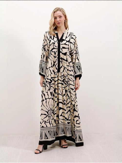 Bedrukte maxi-jurk met v-hals bdart - Kiabi Bedrukte maxi-jurk met v-hals bdart - Kiabi