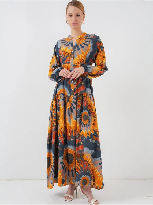Bedrukte maxi-jurk met v-hals bdart - Kiabi Bedrukte maxi-jurk met v-hals bdart - Kiabi