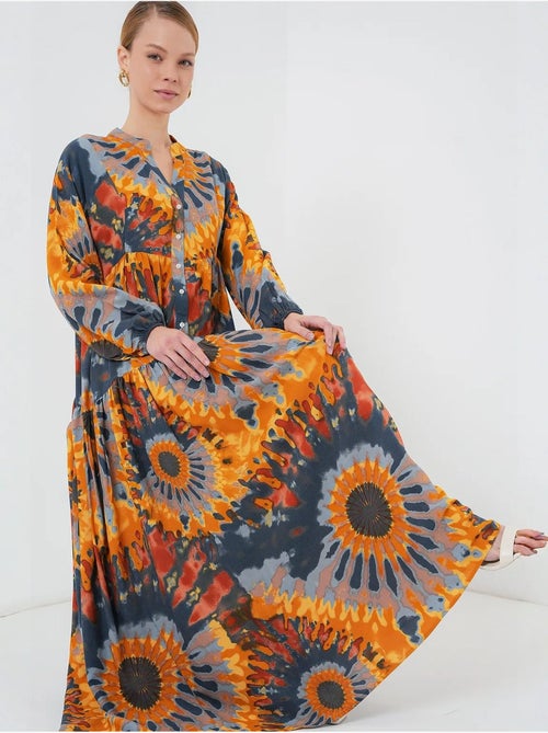 Bedrukte maxi-jurk met v-hals bdart - Kiabi Bedrukte maxi-jurk met v-hals bdart - Kiabi