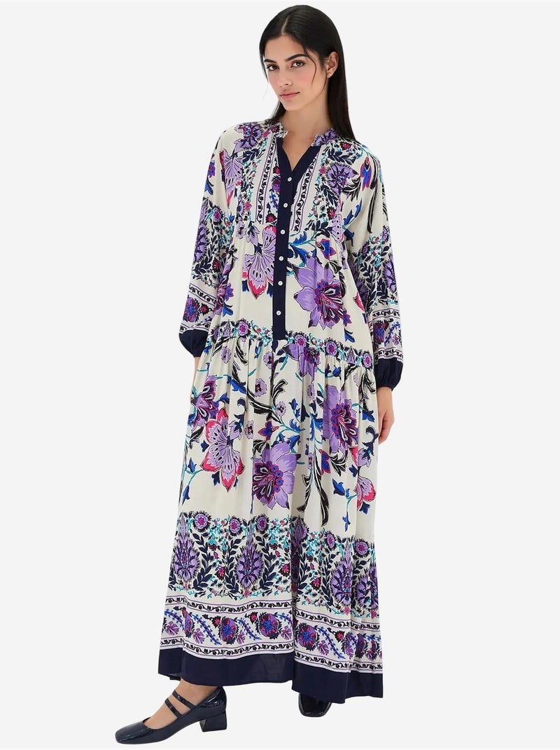 Bedrukte maxi-jurk met v-hals bdart Lavendel - Kiabi