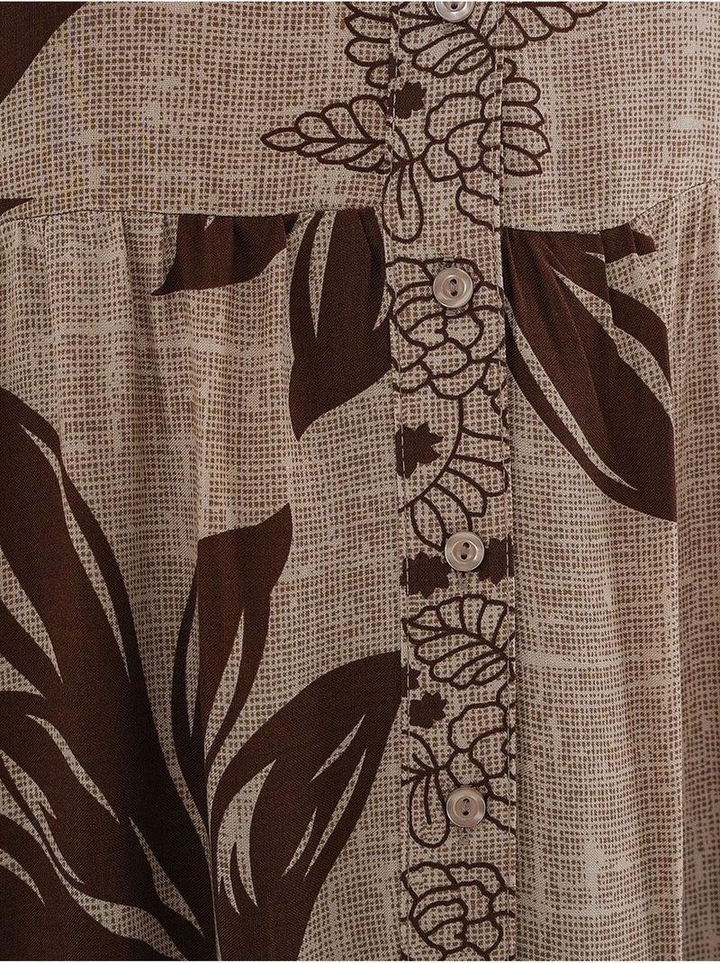 Bedrukte maxi-jurk met v-hals bdart Lichtbeige - Kiabi
