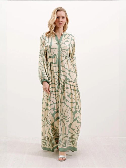 Bedrukte maxi-jurk met v-hals bdart - Kiabi Bedrukte maxi-jurk met v-hals bdart - Kiabi