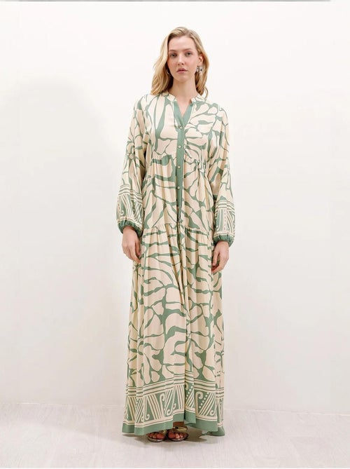 Bedrukte maxi-jurk met v-hals bdart - Kiabi Bedrukte maxi-jurk met v-hals bdart - Kiabi
