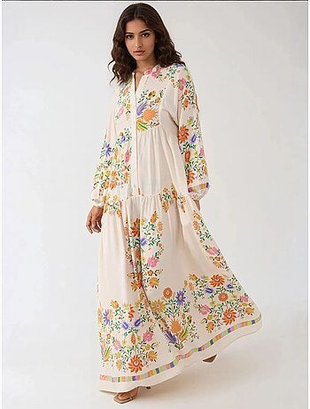Bedrukte maxi-jurk met v-hals en knoopdetail hiccup