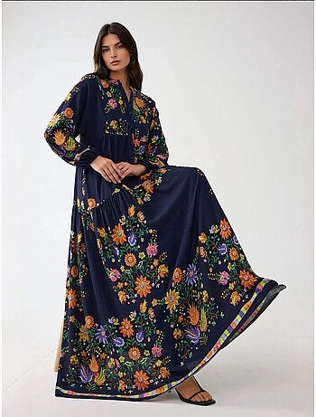 Bedrukte maxi-jurk met v-hals en knoopdetail hiccup