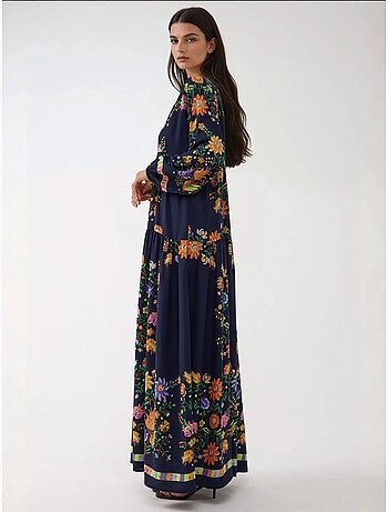 Bedrukte maxi-jurk met v-hals en knoopdetail hiccup