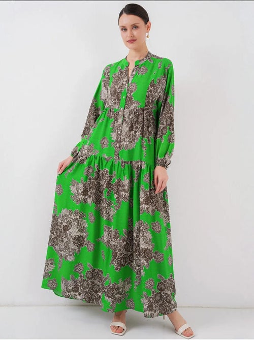 Bedrukte maxi-jurk met v-hals en knoopsluiting bdart - Kiabi Bedrukte maxi-jurk met v-hals en knoopsluiting bdart - Kiabi