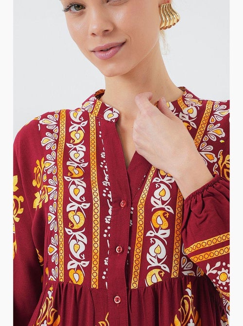 Bedrukte maxi-jurk met v-hals en knoopsluiting bdart - Kiabi Bedrukte maxi-jurk met v-hals en knoopsluiting bdart - Kiabi