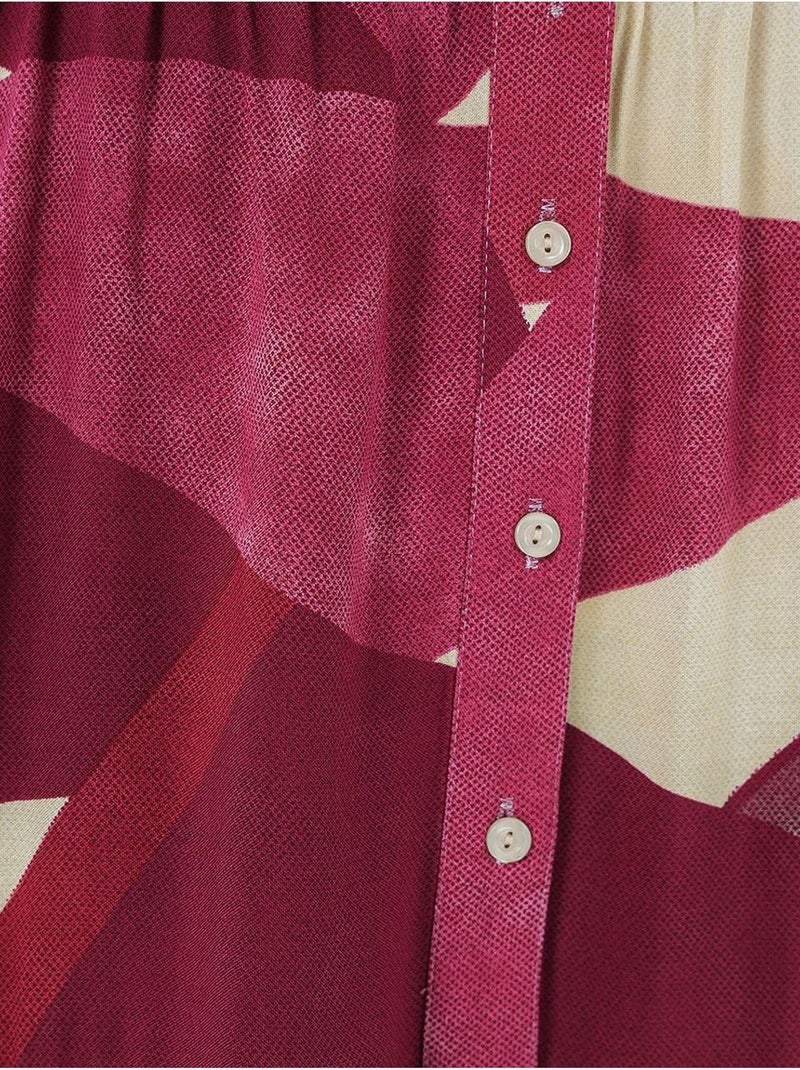 Bedrukte maxi-jurk met v-hals en knoopsluiting bdart Granaatrood - Kiabi
