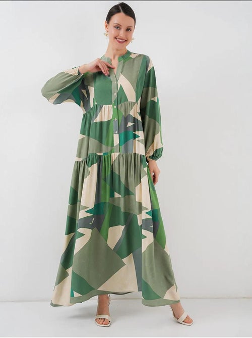 Bedrukte maxi-jurk met v-hals en knoopsluiting bdart - Kiabi