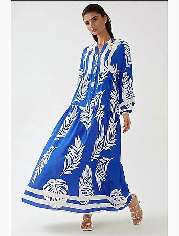 Bedrukte maxi-jurk van viscose met lange mouwen hiccup