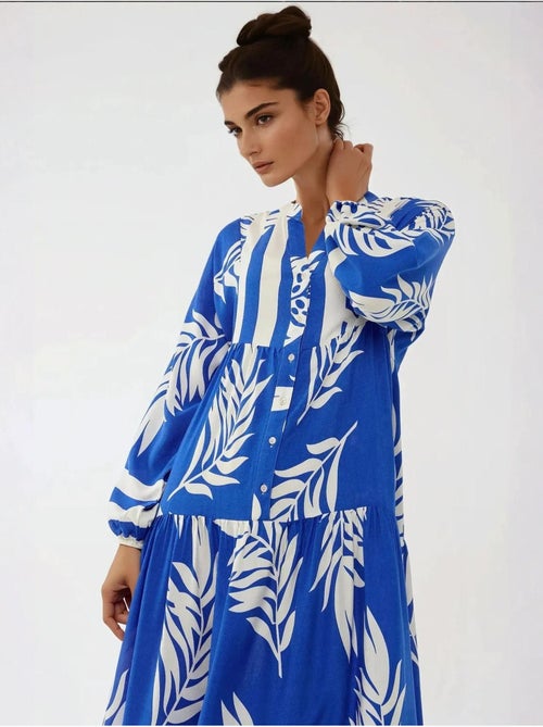 Bedrukte maxi-jurk van viscose met lange mouwen hiccup - Kiabi