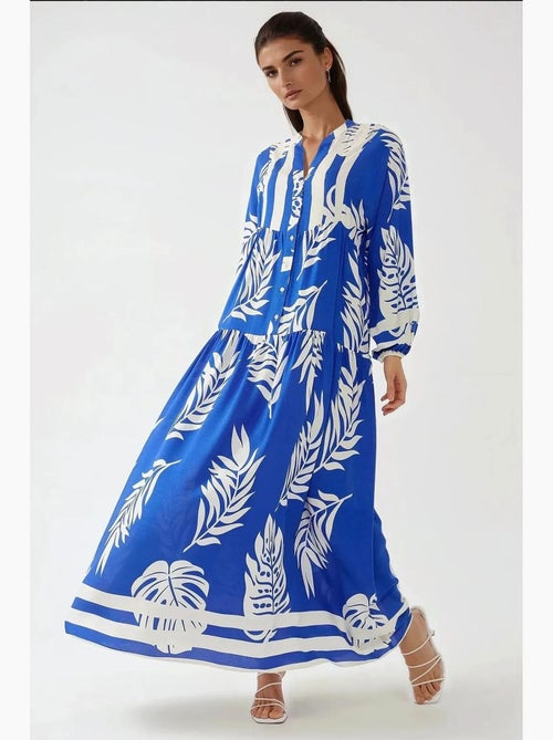 Bedrukte maxi-jurk van viscose met lange mouwen hiccup - Kiabi