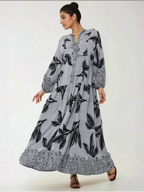 Bedrukte maxi-jurk van viscose met lange mouwen hiccup - Kiabi