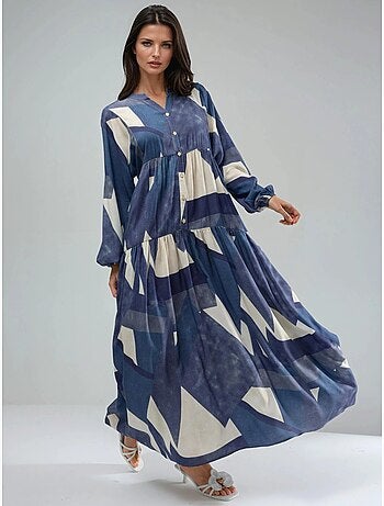 Bedrukte maxi-jurk van viscose met lange mouwen hiccup